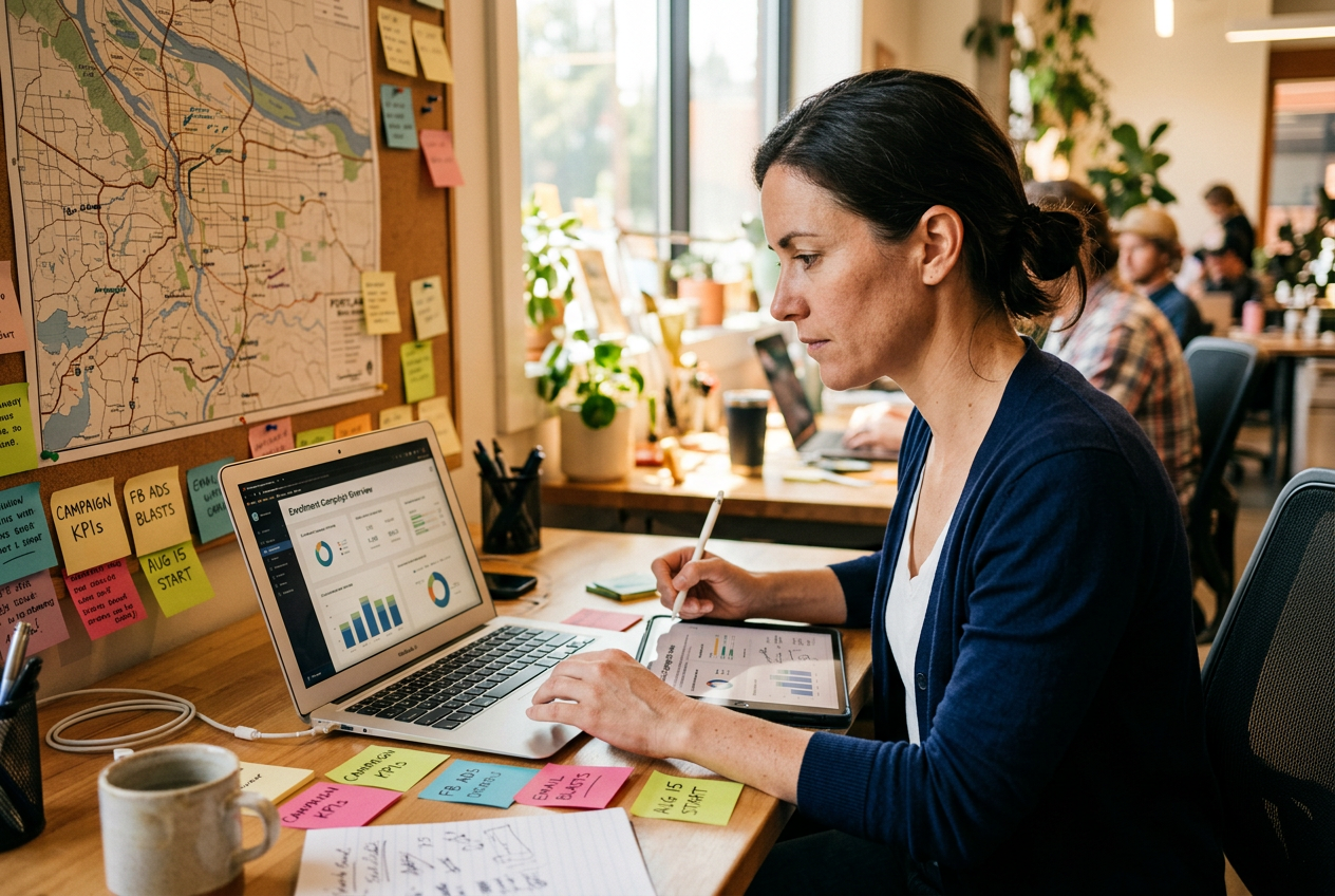 A marketing specialist running a school enrollment digital campaign