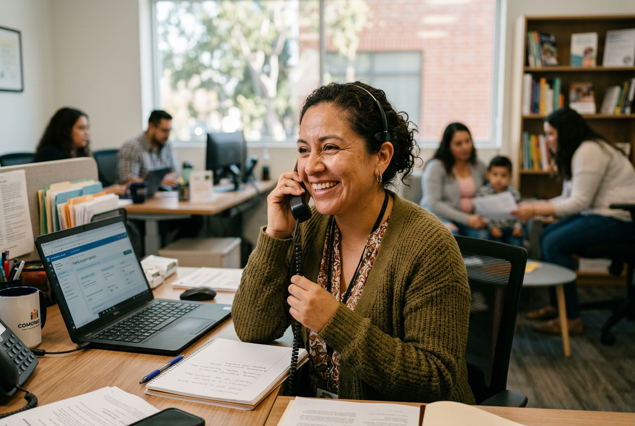 A bilingual outreach specialist helping a family by phone